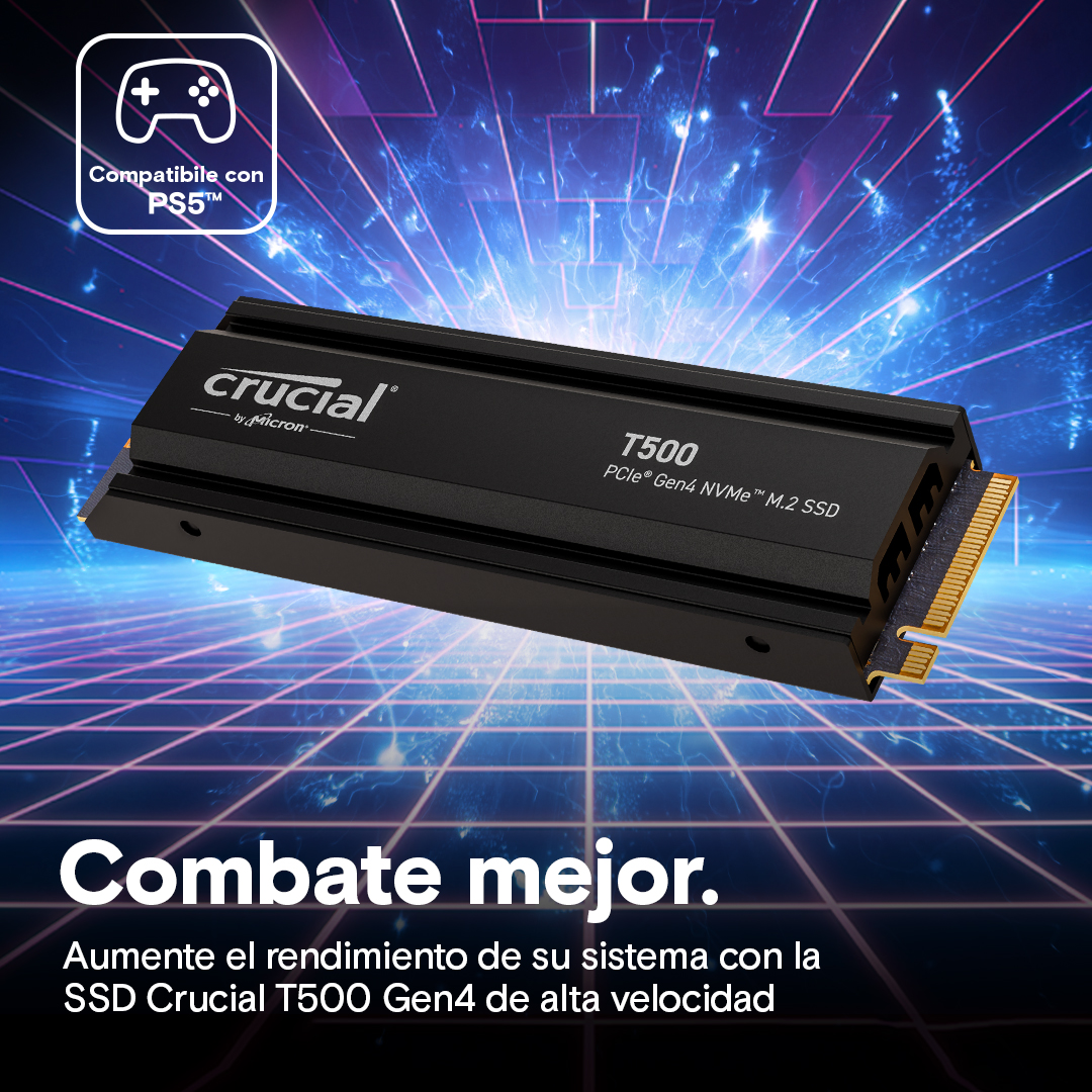 Crucial T500 1TB PCIe Gen4 NVMe M.2 SSD with heatsink- view 6